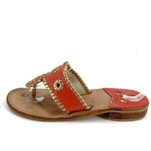 Jack Rogers Nantucket Coral Gold Leather Preppy Slip On 6 Beach Thong Sandals